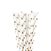 25 Pailles Papier pour Cake Pops Blanc avec Cercles Cuivre